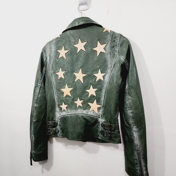 Mauritius Leather Christy Star Motorcycle Jacket in Green Women's Size US 6 & 10 - Picture 3 of 16